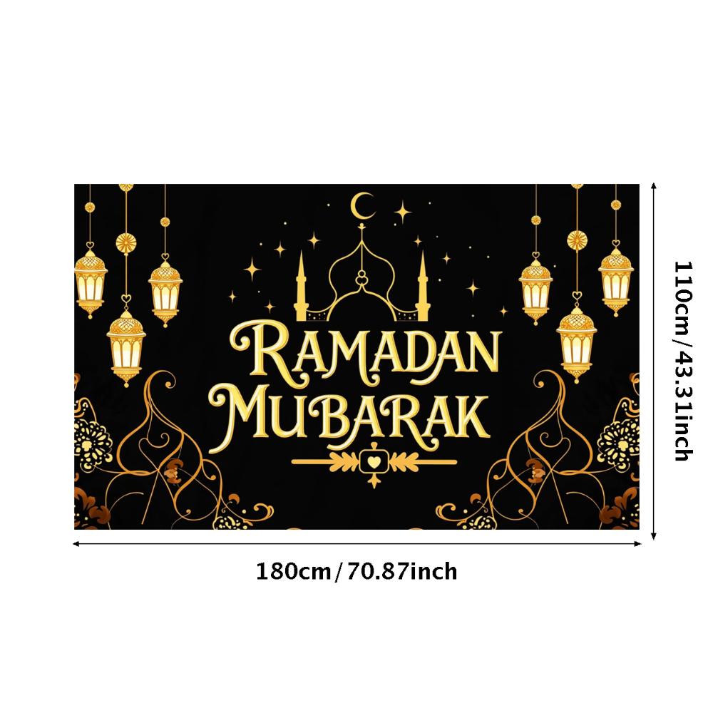 Ramadan Mubarak Banner Backdrop Lanterns Crescent Stars Mosque Party Celebration Ramadan Kareem Photography Decorations Props