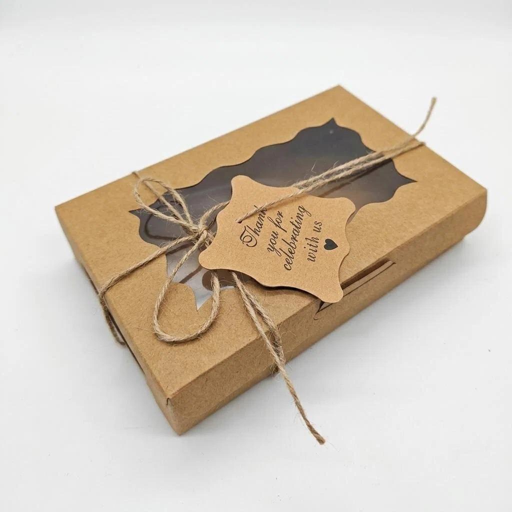 White & Pink Kraft Paper Box with Window for Cakes, Cookies, Muffins, and Egg Tarts