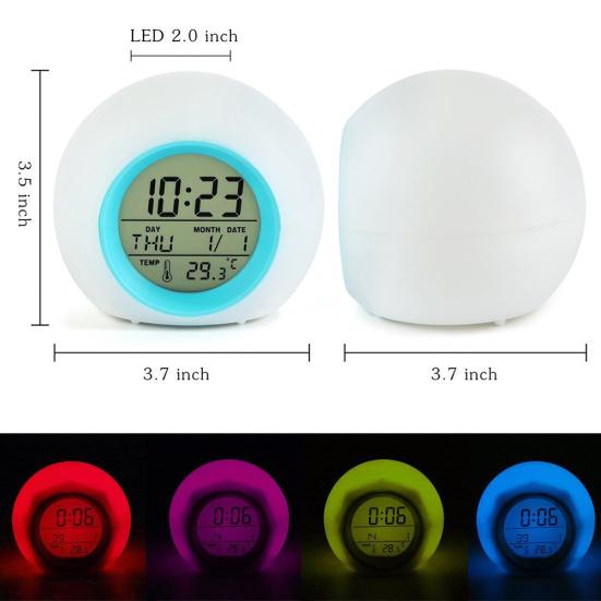 Round Colorful Backlight LED Time Date Temperature Display Snooze Alarm Clock