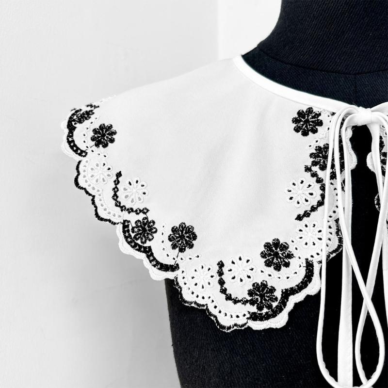 Embroidered Lace Flower Faux Collar Shawl Wrap with Adjustable Tie Design for Women Girl Formal Event and Daily Outfit