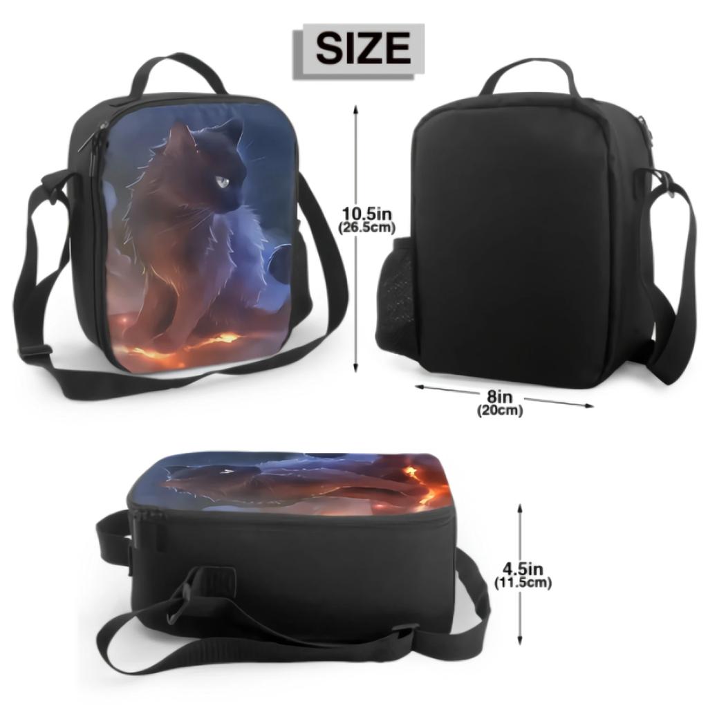 Black Cat In The Galaxy Nebula Sky Insulated Lunch Bag for School Work Picnic Tote Lunch Box Containers Reusable Cooler Bag