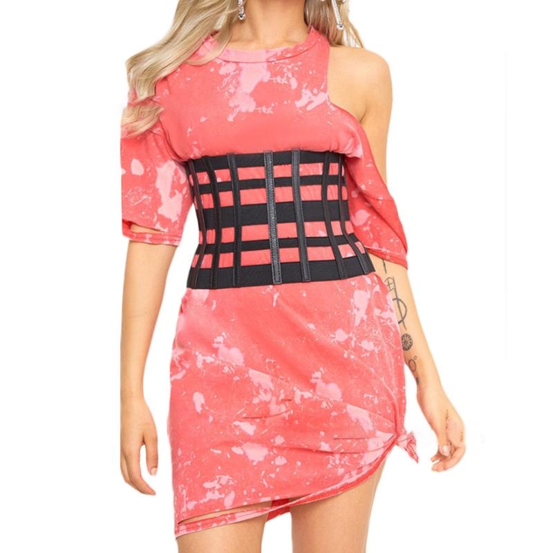 Gothic Solid Color Lift Up Female Waist Corset Wide PU Leather Belt Women Fashion Slimming Waistband Elasticity Corsets