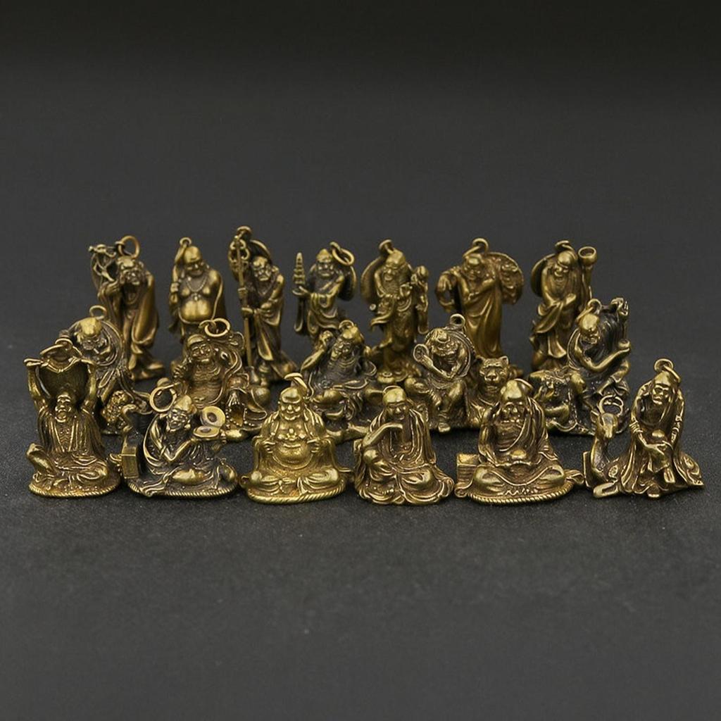 18 Pieces Arhat Figurines Solid Brass Buddhist Statues AntiqueStyle with Hanging Loop for