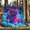 1pc Tiger Fantasy Flowers Throw Blanket Polyester Fiber, Lightweight Flannel, Soft & Warm, All Season Use for Outdoor, Camping Digital Print