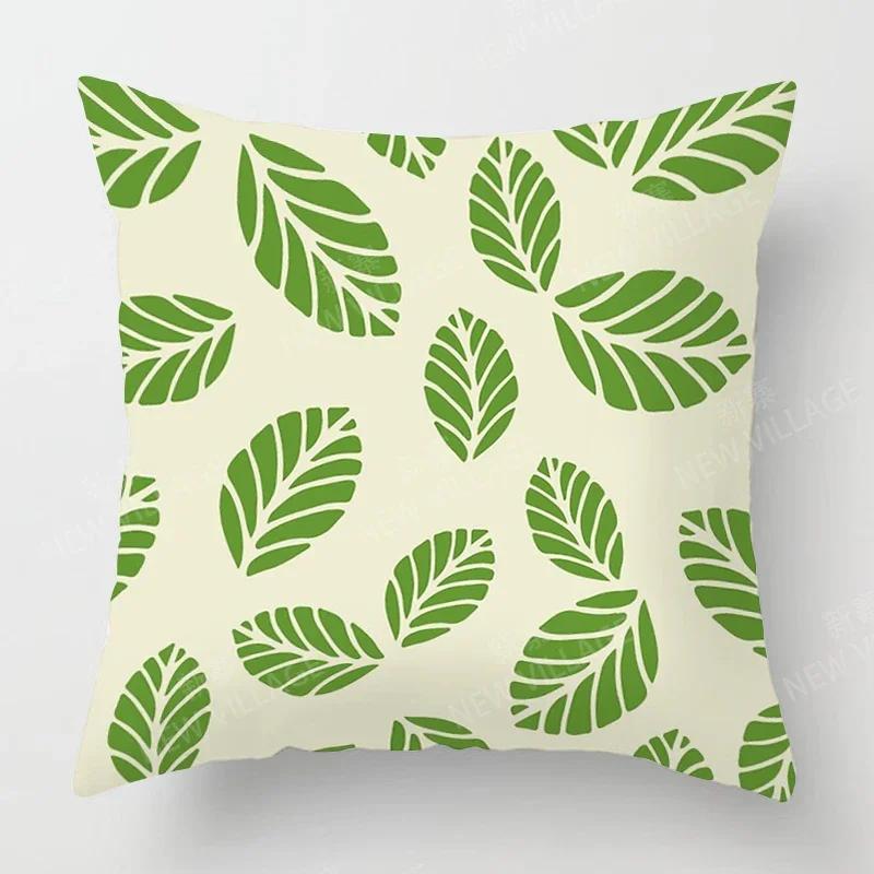 Nordic Fall Home Decor Autumn Throw Pillow Case Sofa Cushion Cover Modern Leaf Plant Green