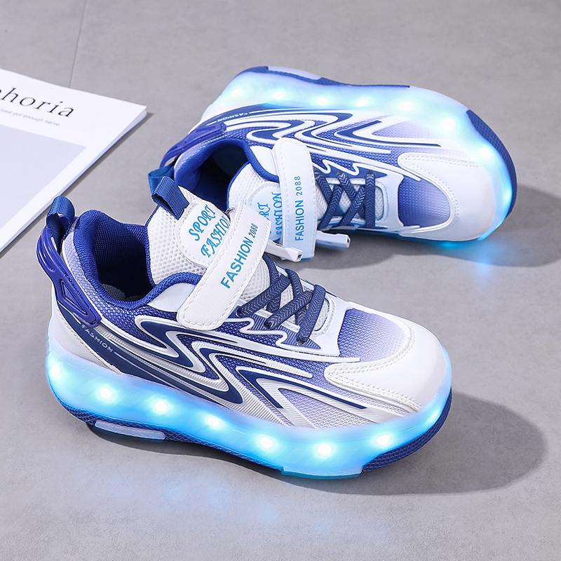 Kids Glowing Sneakers Rubbing Shoes Charging and Disassembling Four Wheels Slide Shoes LED Kids Glowing Sneakers