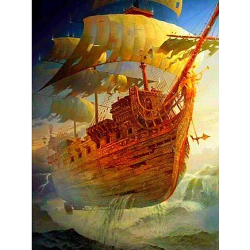 5D DIY Diamond Painting Dusk and Sailing Diamond Embroidery Cross Stitch Kit Full Rhinestone Mosaic Home Decor