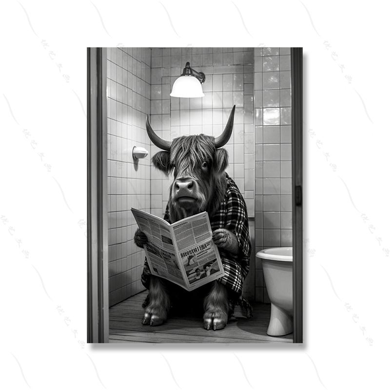 Monkey Sitting On The Toilet Reading Newspaper Funny Animal Bathroom Wall Art Decor Print Toilet Room Humour Poster Home Decor
