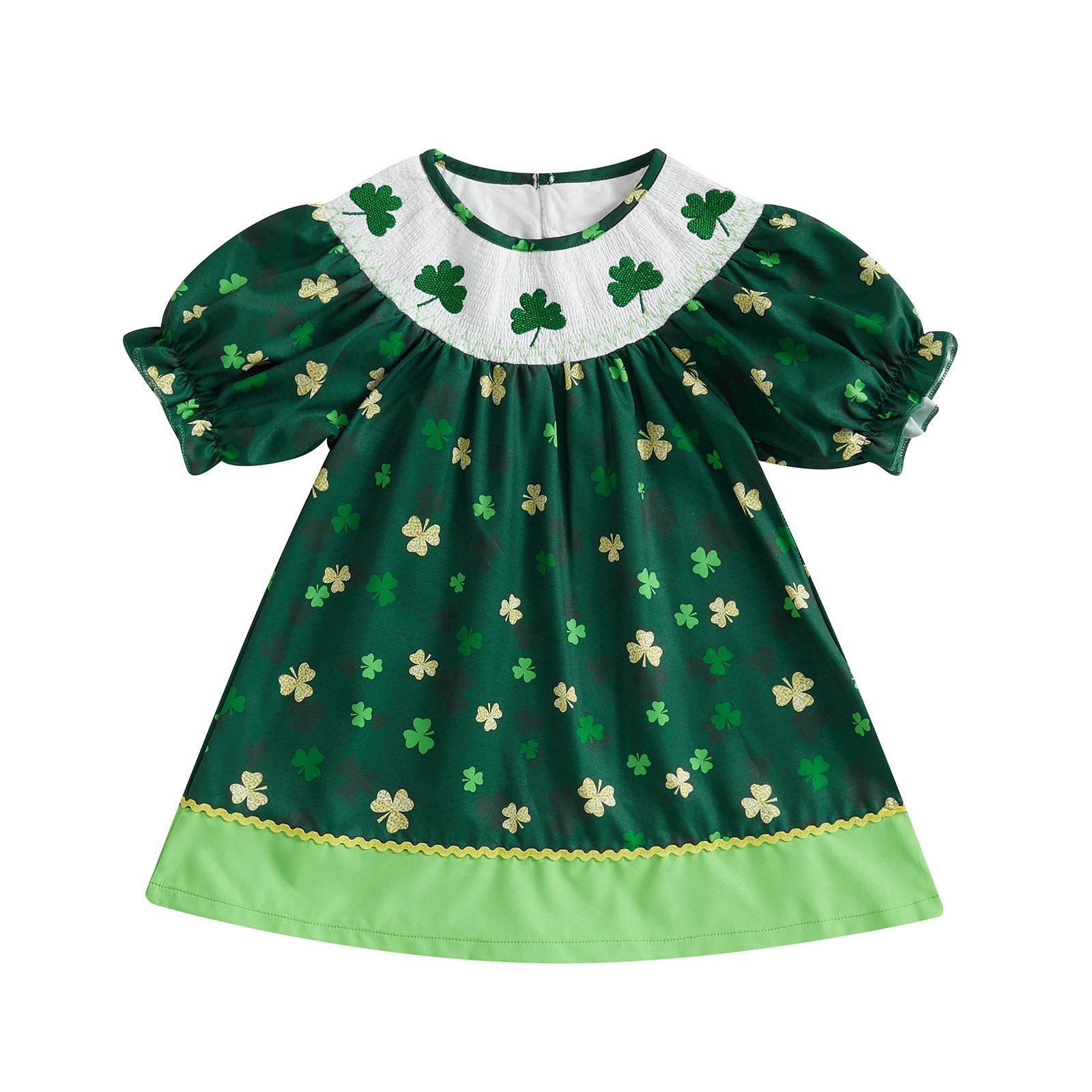 

Платье для девочки со сборками, без рукавов, с круглым вырезом, с принтом в клетку/трилистник, платье А-силуэта, повседневное платье для малышей 3-4 Years зелёный