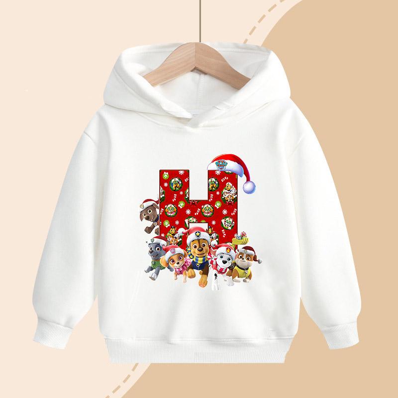 PAW Patrol Kids Hooded Sweatshirt Cartoon Christmas Letter Print Pullover Boys Girls Winter Casual Top Child Birthday Gifts