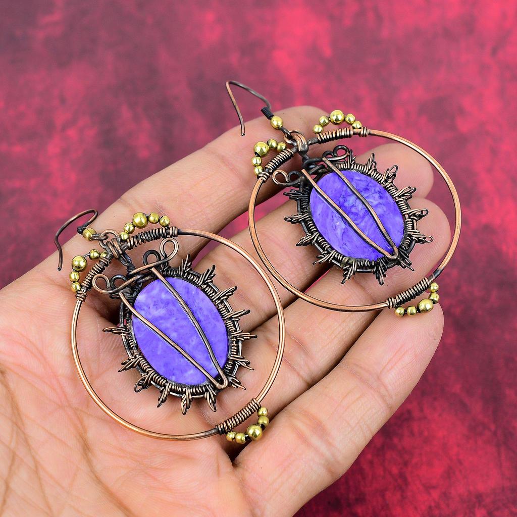 Charoite earring copper wire wrapped jewelry beautiful gemstone earring handmade jewelry copper wire wrapped antique earring gifts for women