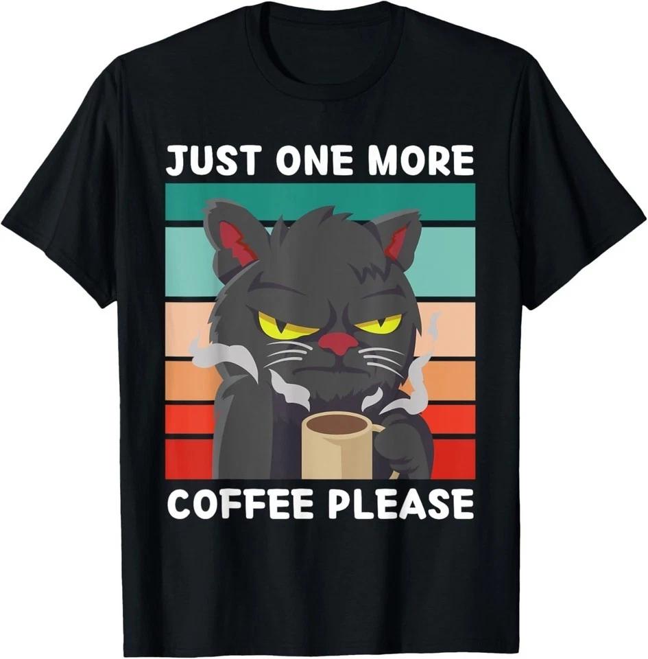 Retro Cat Just One More Coffee Please Food Lover T-Shirt M
