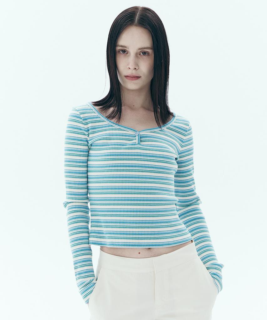 Neo Stripe Rib Long Sleeve Blue