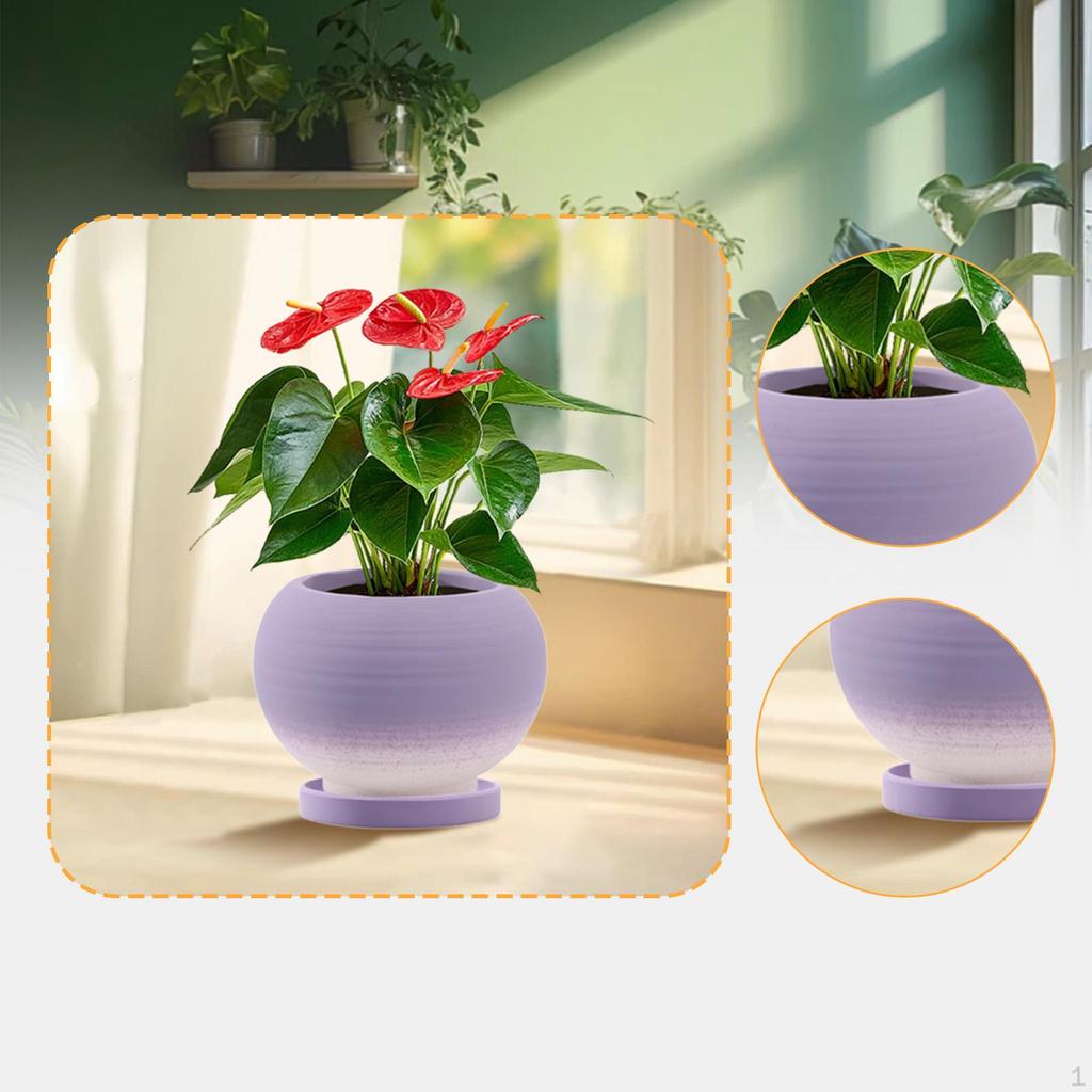 Ceramic Plant Pot ,Flower Outdoor Indoor, Round with Drainage Hole and Saucer Planter for Garden