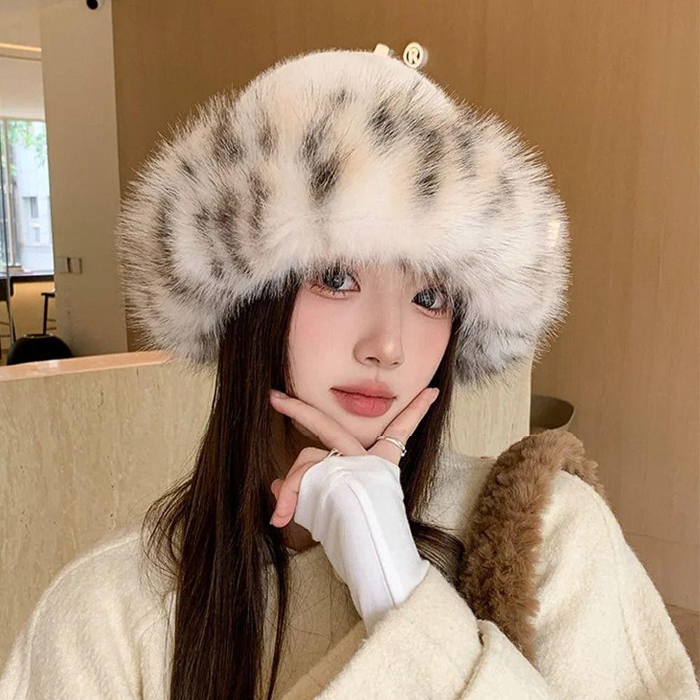 Windproof Faux Fur Bucket Hat Thick Furry Winter Panama Basin Cap Plush Fisherman Hat Winter