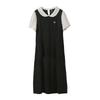 Large Size Women's Clothing Long and Short Contrasting Color Dress, Summer New Waist and Thin Small Black Dress 252498