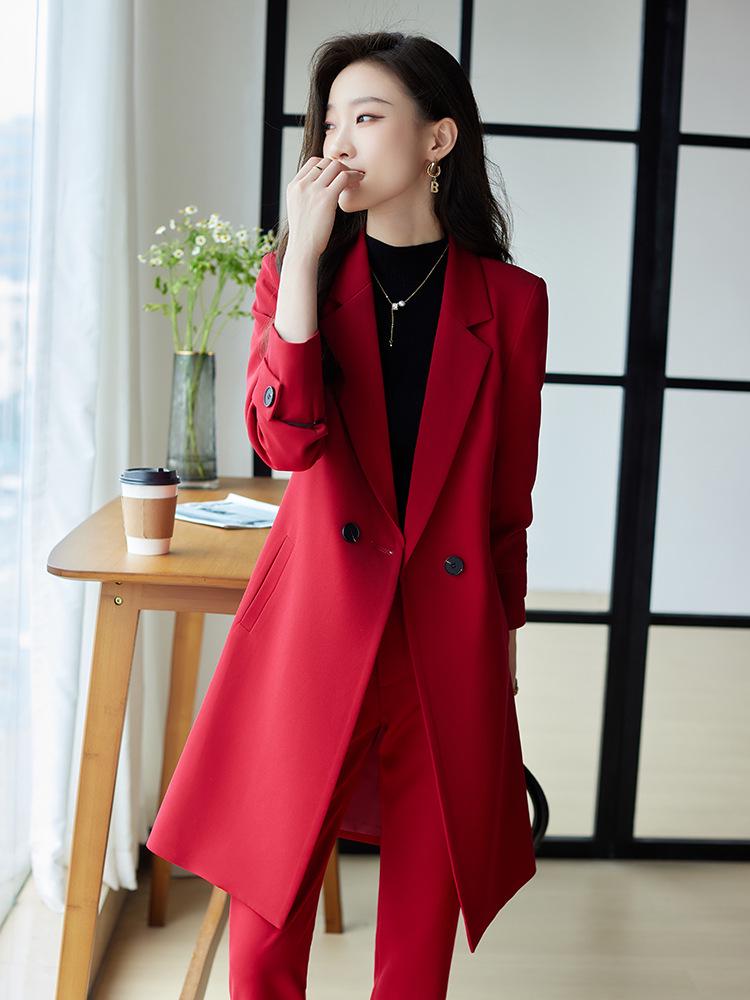Damen Midilanger Roter Trenchcoat Anzug - High-End Businesskleidung für Herbst/Winter 2025