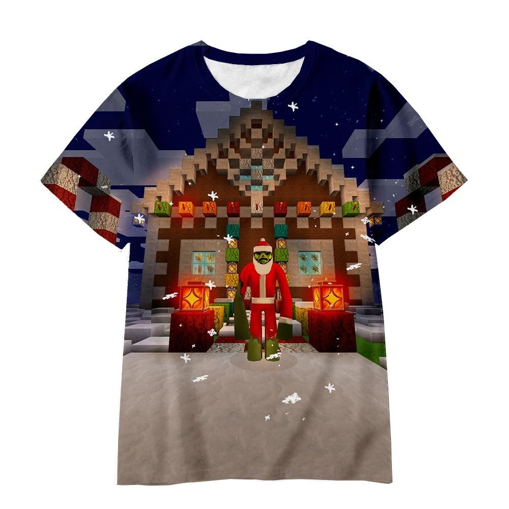 2026 Cross-border Amazon Short Sleeve Cartoon Minecraft 3D Digital Printing Crew Neck Loose Short Sleeve T-Shirt Factory