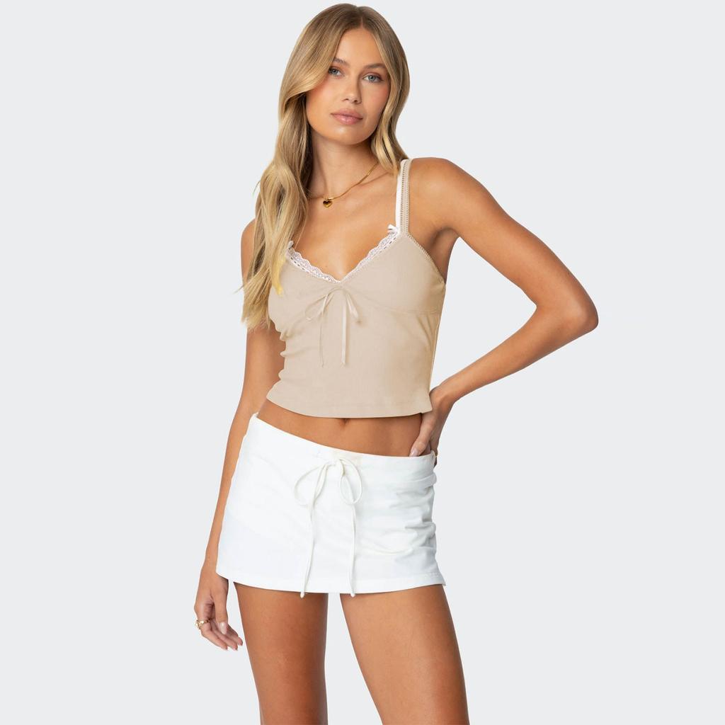 Women's Fashion Casual Summer Sexy Solid Color Lace Stitching Low Cut Camisole Top