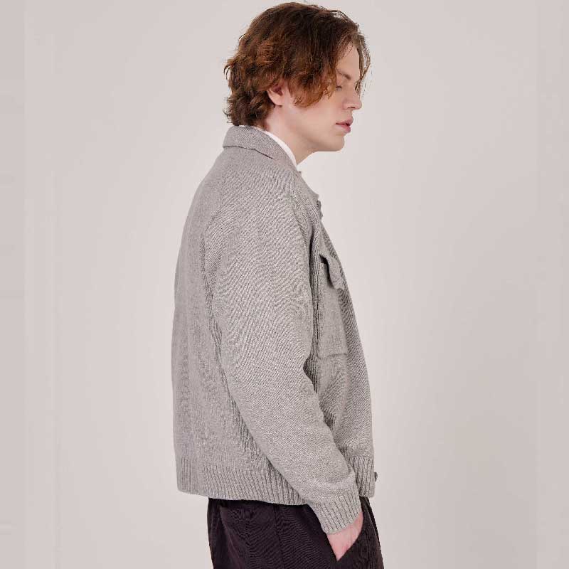 CUSTOMUS Men'S Semi-Oversized Trucker Wool Knit Cardigan Cxs25Wscdc24 Bei
