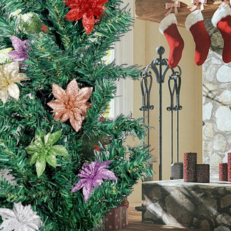 50/5PCS Christmas Artificial Flowers Xmas Tree Wreath Ornaments Glitter Fake Flower Wedding New Year Party Decoration Gifts