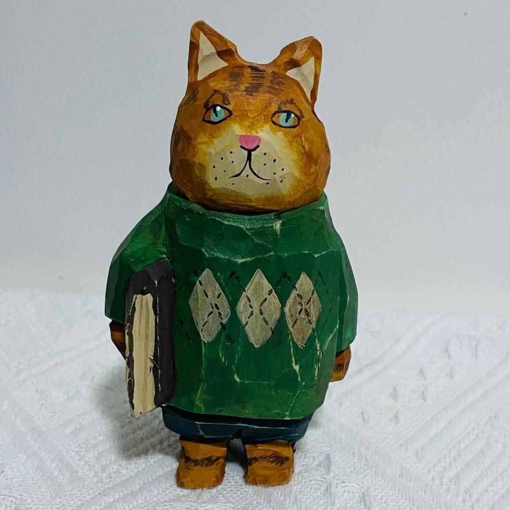 Wooden Cat Sculpture Creative Home Office Desk Ornament For Gifts And Decor