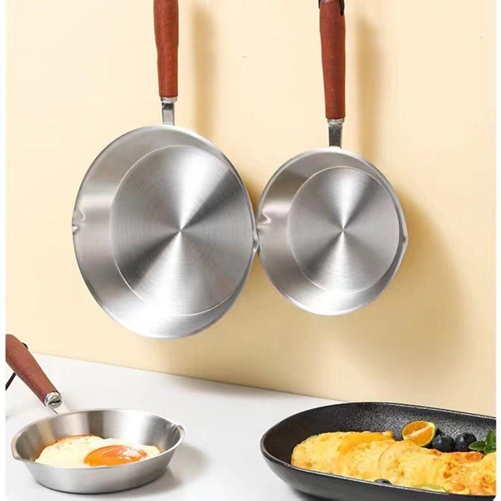Non Stick Frying Pan Wooden Handle Butter Heating Pan New Open Skillet  Kitchen Supplies