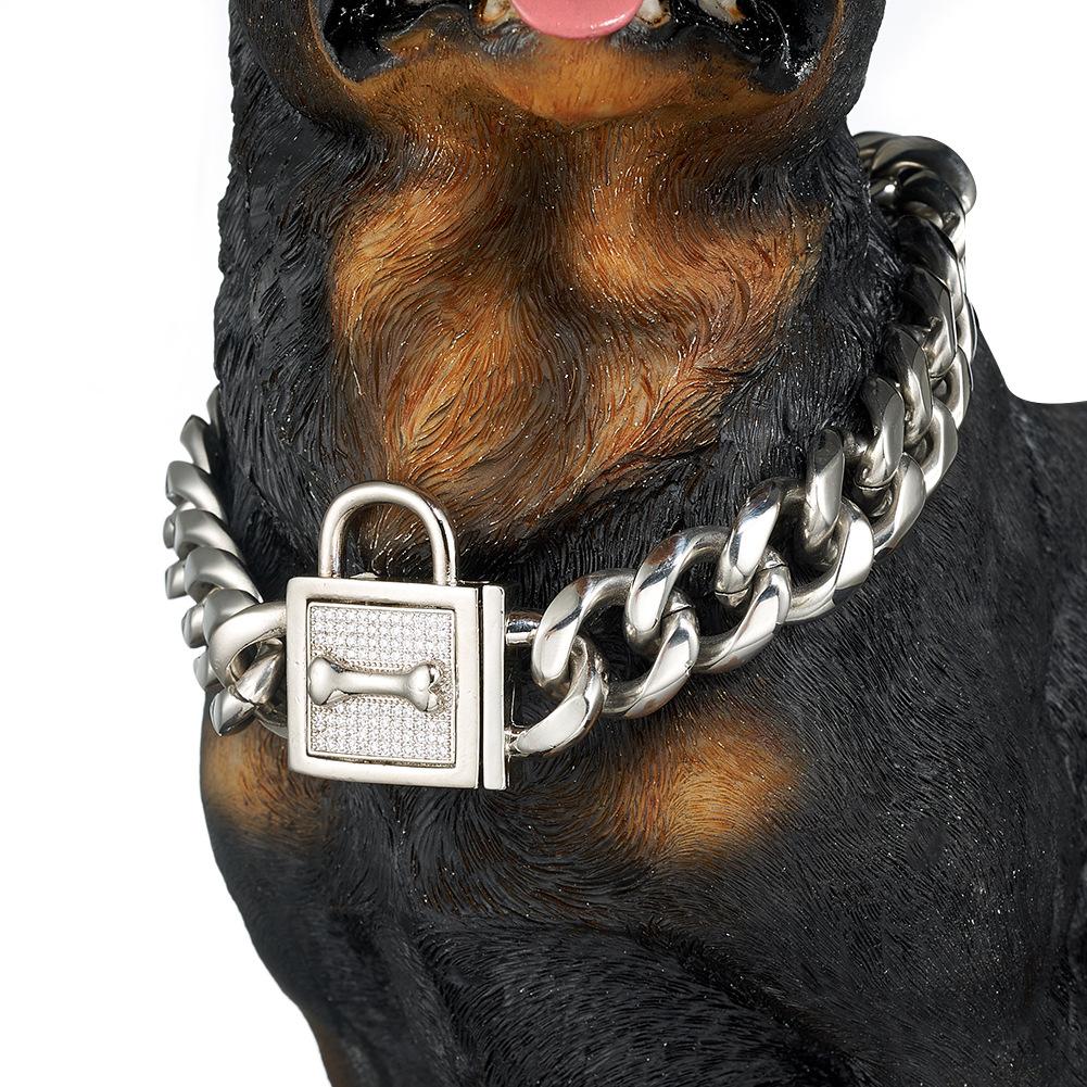 Factory  Cuban Chain Dog Collar Custom Sizes 19mm Lock Gold Stainless Steel Chain