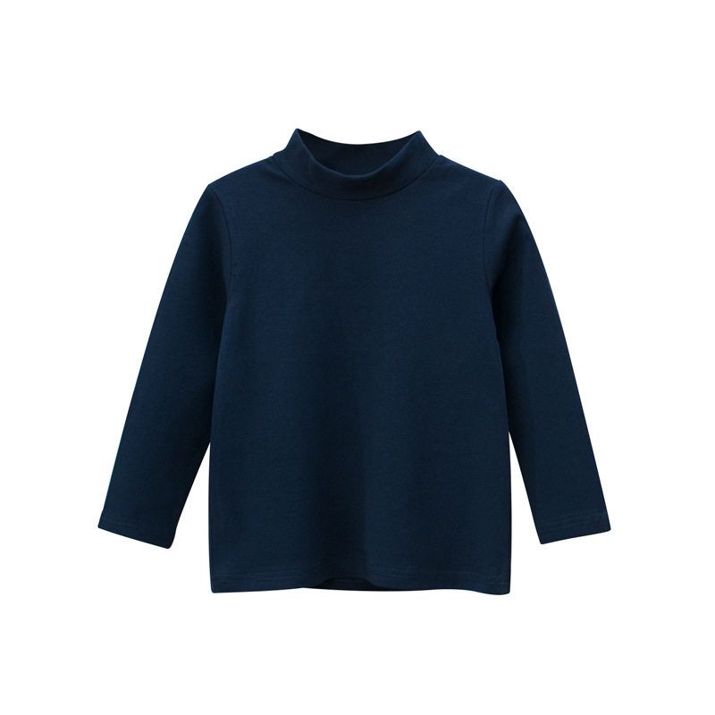 27Kids Baby Long-Sleeved Solid Color Mid-Collar Autumn Clothes Children s Clothing Navy blue 100