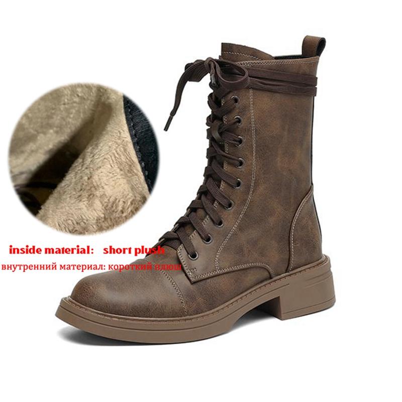 

Krazing Pot Cow Skin Winter Round Toe Modern Boots Med Heels Lace Up Cross-tied Street Wear Women Ankle Boots 37