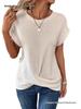 2026 Spring/Summer Women's Solid Color Round Neck T-shirt with Elegant Twisted Hem