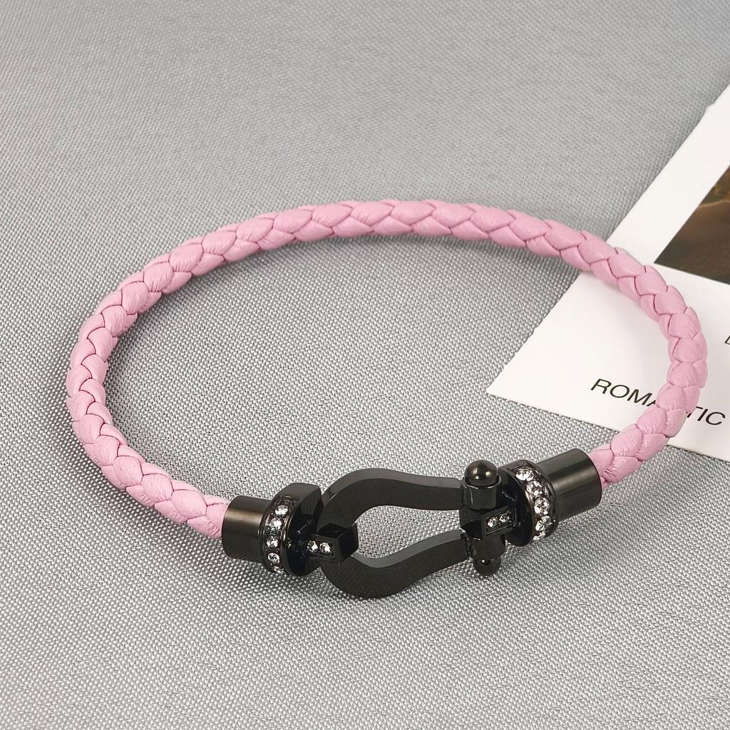 2026 Red Rope U-shaped Fred Micro-inlaid Half-brick Leather Rope Horse Buckle Hoof Non-fading Bracelet