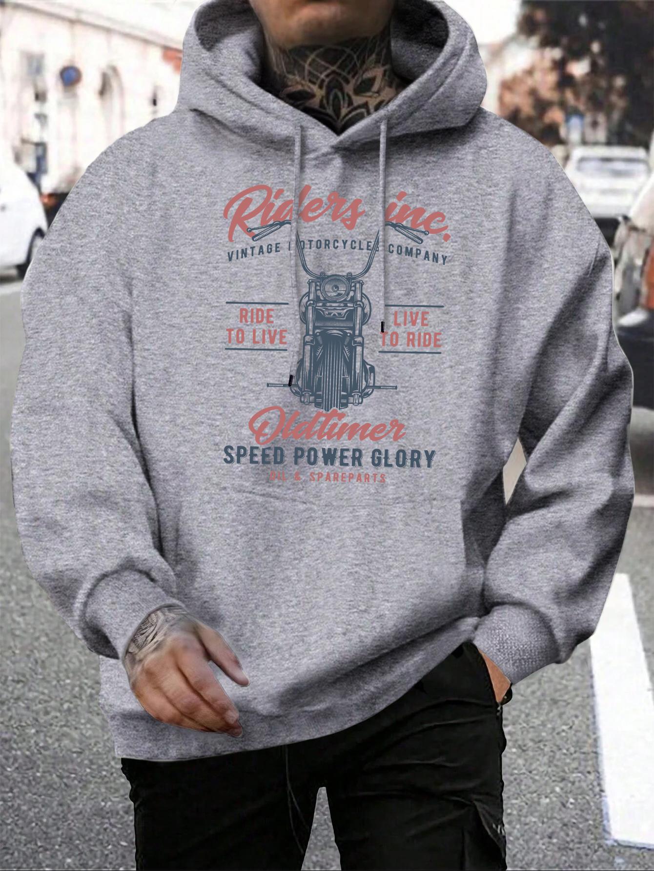 GUOYAN TOP Ride To Live Coole Motorfiets Print Heren Hoodies Fleece Hoodie Casual Losse Sportkleding Mannelijk Zak Comfortabele Mannenkleding 2XL