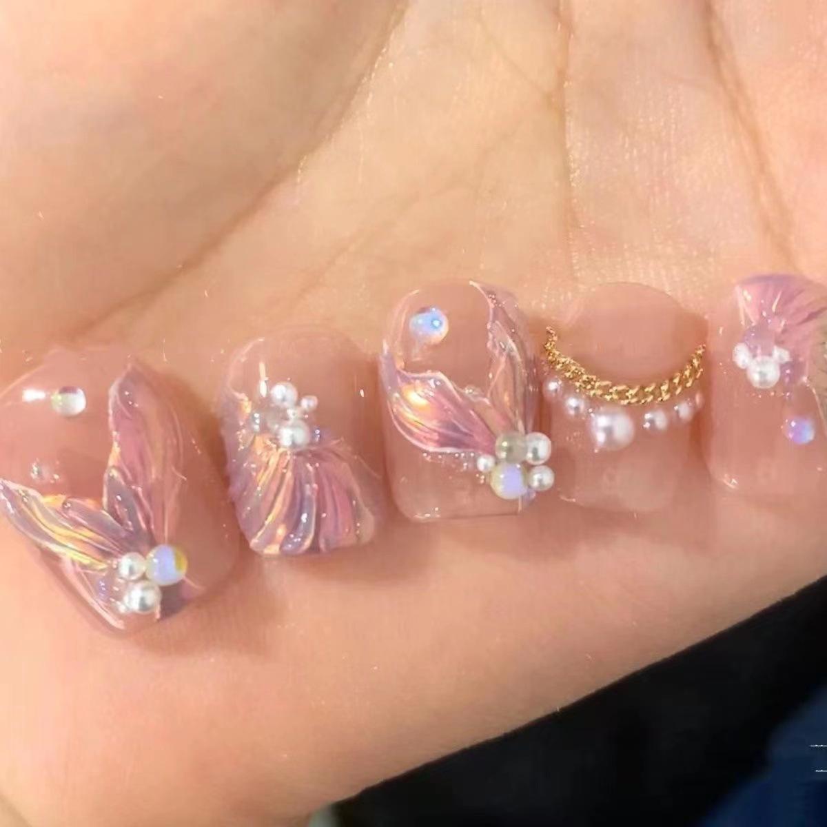 

Pure Hand-made Phototherapy Wearer Mermaid Bubble Wearer Finished Product Reusable Nail Art Patch large L