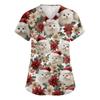 Women's V-neck Christmas printed short-sleeved pocket side-slit protective suit top