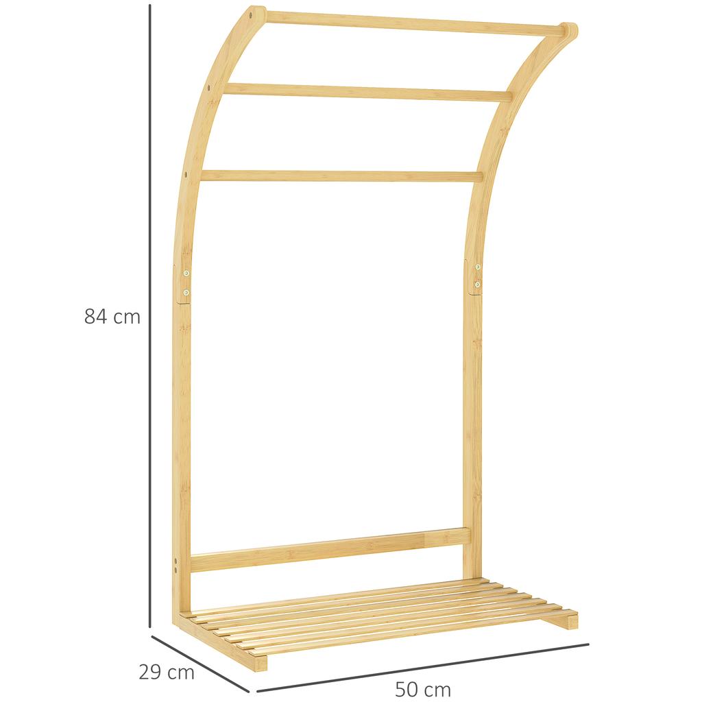 Bamboo Towel Rack 3 Bars With Storage Shelf For Bathroom And Laundry Natural Finish