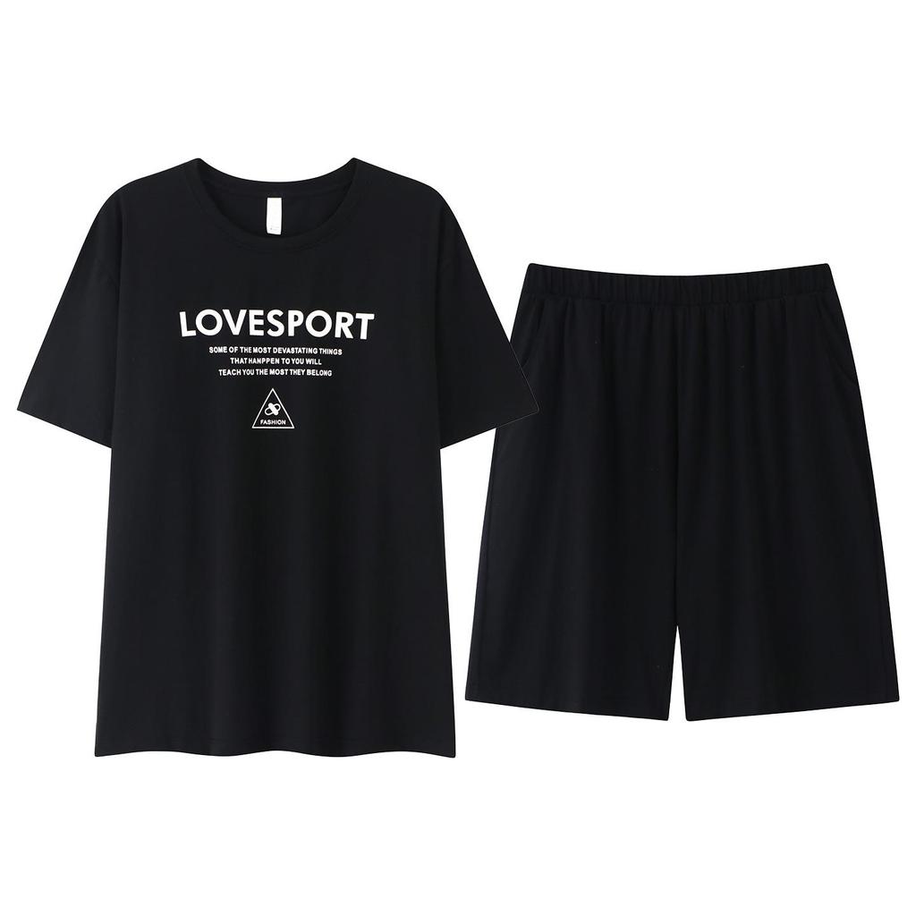 Men's Plus Size Cotton Summer Pajama Set - Thin Short-Sleeved Top & Shorts, Round Neck, Casual & Comfortable for Indoor/Outdoor Wear