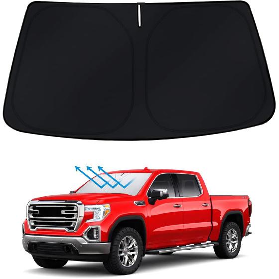 BESTVIEW Front Windshield Sun Shade Compatible With GMC Sierra 1500 2500 3500 -2024, Foldable Reflective Sunshade For Car Front Window, 3 Layers 210T