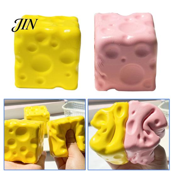 Cheese Stress Ball Fake Squeeze Toy, Anxiety Relief Cube Sensory Reduction Gadget Slow Rising Pinch Home Office Relaxation Tool Shape Toy