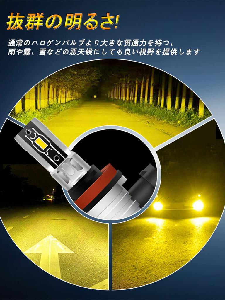 LTONXEN H11 LED Fog Lamp, Yellow, Compatible with Vehicle Inspections, H8 LED, Fog, Yellow,