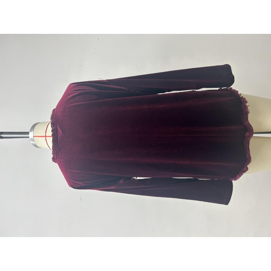 Women's European & American Style Velvet Patchwork Tassel Crew Neck Long Sleeve Top