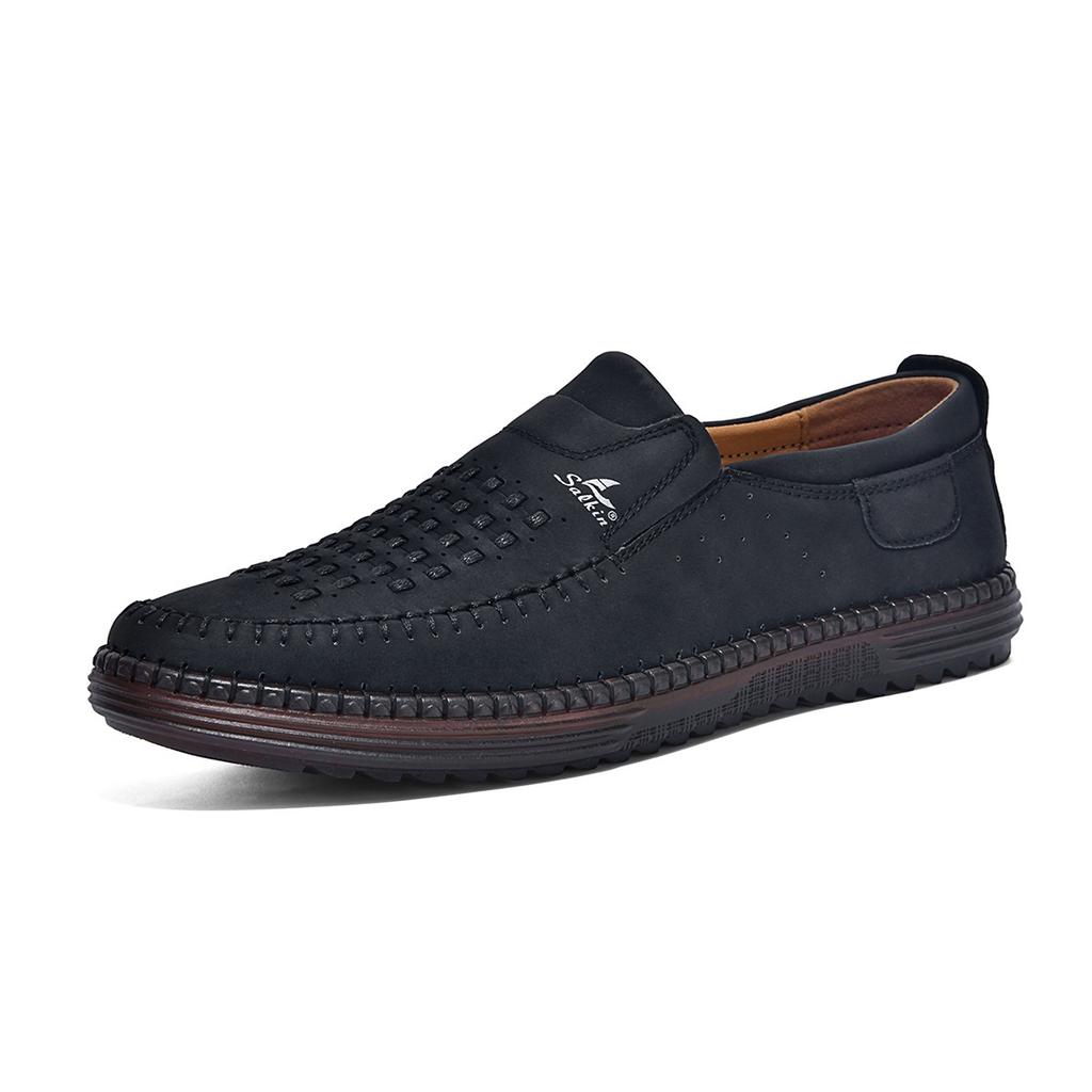 New 2026 Handmade Leather Men Shoes Design Fashion Sneakers Slip On Loafers Summer Mesh Breathable Casual Shoes Men Driving Flat
