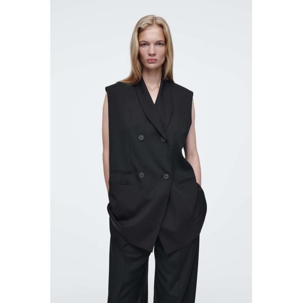 

COS Японський подовжений блейзер без рукавів carbon/40P