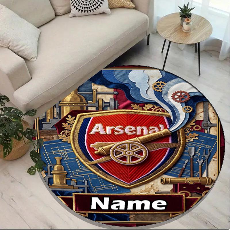 Custom Name Personalized Arsenal F.C Print Round Rug, Versatile Home Decor Carpet, for Playroom, Apartment, Balcony, Entryway, Hallway Gift