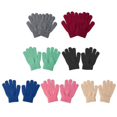 Kids Autumn Winter Knit Gloves for 4-8 Years Old Boys Girls Children Warm Cold-Proof Stretchy Full Finger Mittens