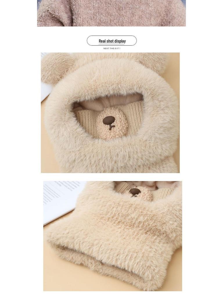 Kinderwolle Gestricktes Kapuzenhut- und Schal-Set für Herbst und Winter - Winddicht, Ohrenschützend, Warmes Pullover-Design