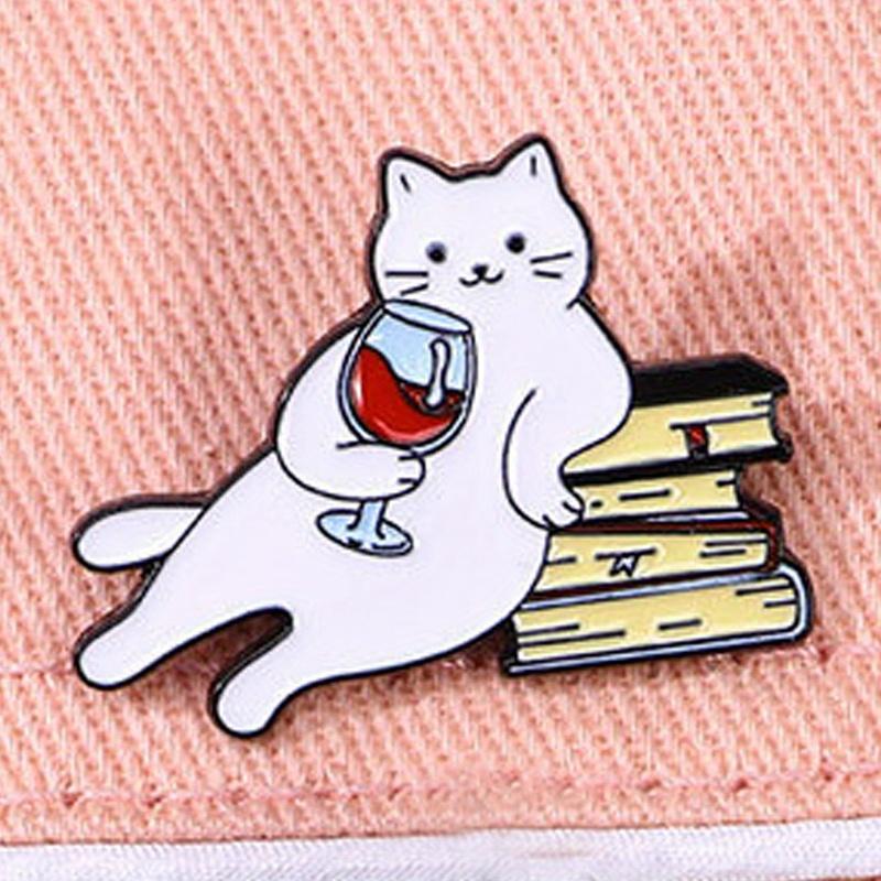 Cute Cat Red Wine Brooch Fun Backpack Accessories Casual Badge Accessories
