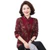 Elegant Long-Sleeve Red Chinese Print Top for Middle-Aged and Elderly Women - New Spring/Autumn Arrival