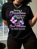 Women's Becoming Grandma T-Shirt with Grandma Quotes - Bright Purple Glossy Short Sleeve Round Nec