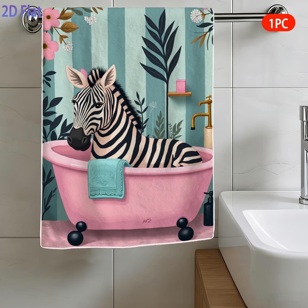Ka Chen Muxi White Cute Zebra In Bathtub Print Bath Towel Whimsical Animal Pattern Soft Microfiber Towel For Bathroom Beach Travel Funny Hand Towel